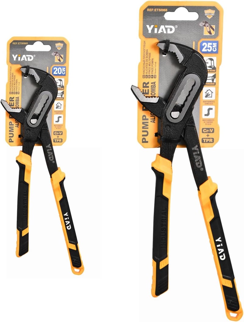 wiselifetech Groove Joint Pliers 8/10 Inch V-Jaw Water Pump Pliers With 7-Position Push Locks,Adjustable Tongue and Groove lock Pliers Rubber Grip Handle Tools Set for Home Auto Repair,Nuts,Bolts,Pipe 2 Piece - Image 1